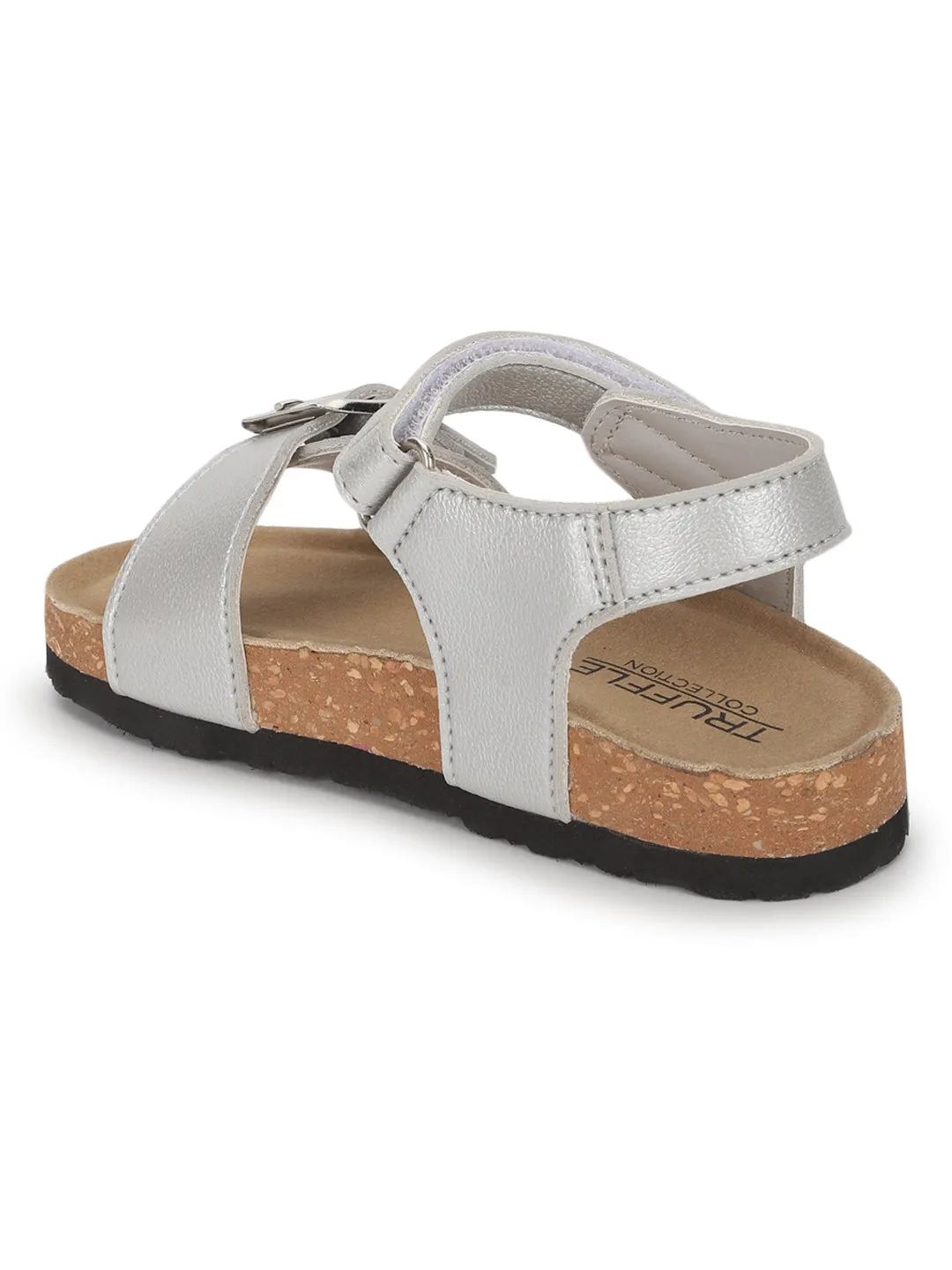 Silver Cork-Latex Footbed Velcro Sandals For Kids-Girls (TC-100512-SIL)