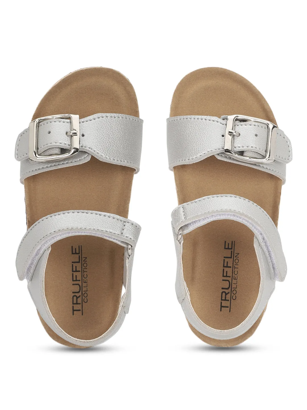 Silver Cork-Latex Footbed Velcro Sandals For Kids-Girls (TC-100512-SIL)