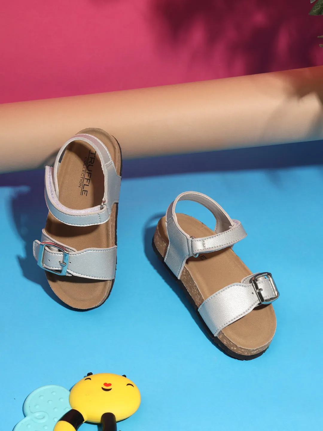 Silver Cork-Latex Footbed Velcro Sandals For Kids-Girls (TC-100512-SIL)