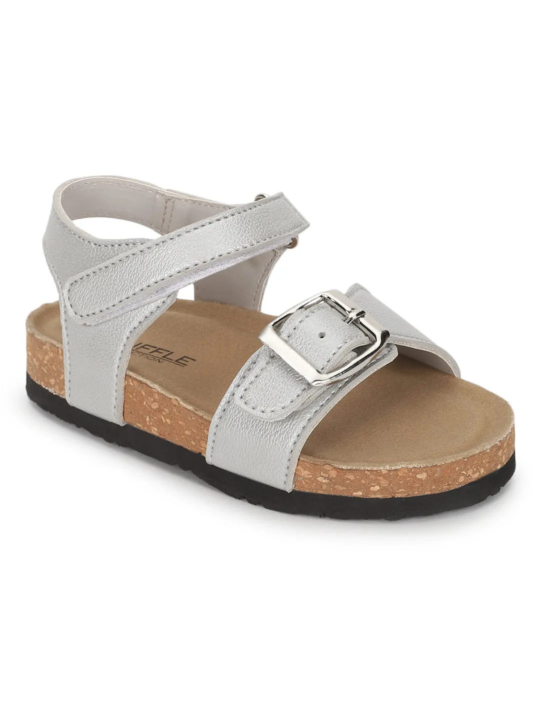 Silver Cork-Latex Footbed Velcro Sandals For Kids-Girls (TC-100512-SIL)