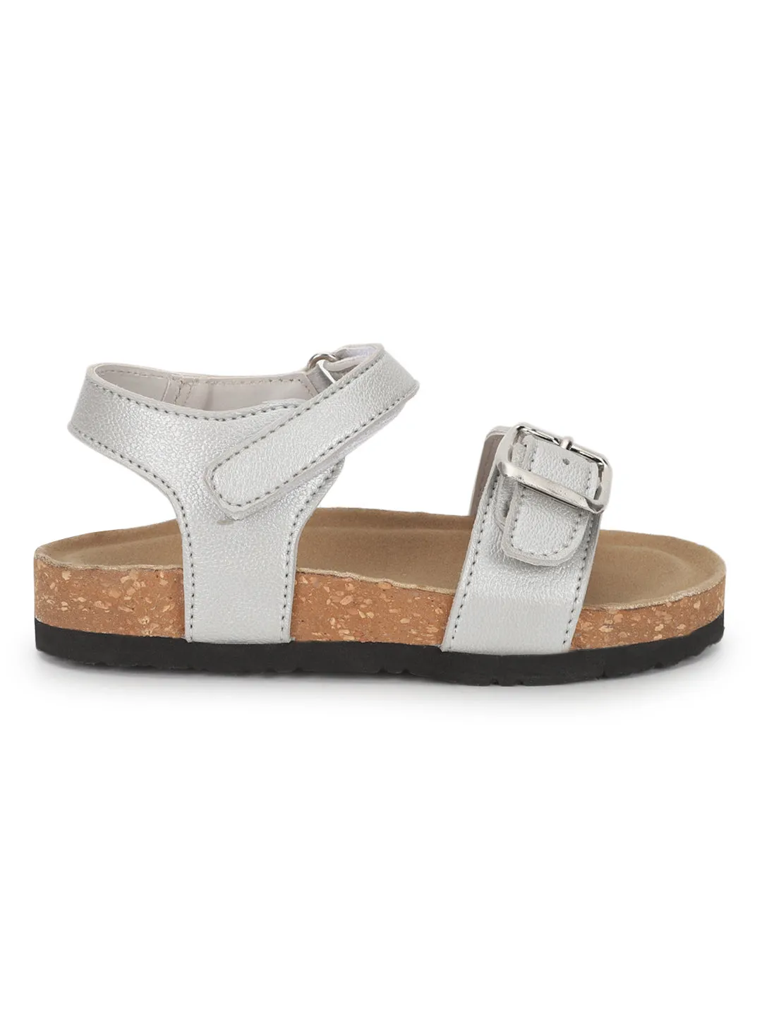 Silver Cork-Latex Footbed Velcro Sandals For Kids-Girls (TC-100512-SIL)