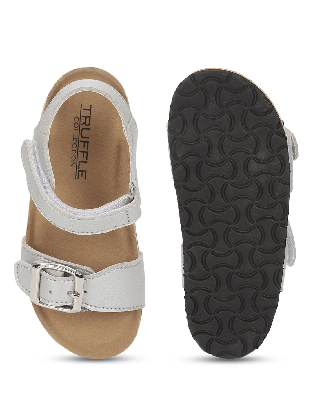 Silver Cork-Latex Footbed Velcro Sandals For Kids-Girls (TC-100512-SIL)