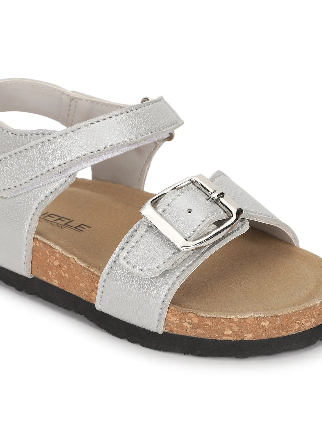 Silver Cork-Latex Footbed Velcro Sandals For Kids-Girls (TC-100512-SIL)