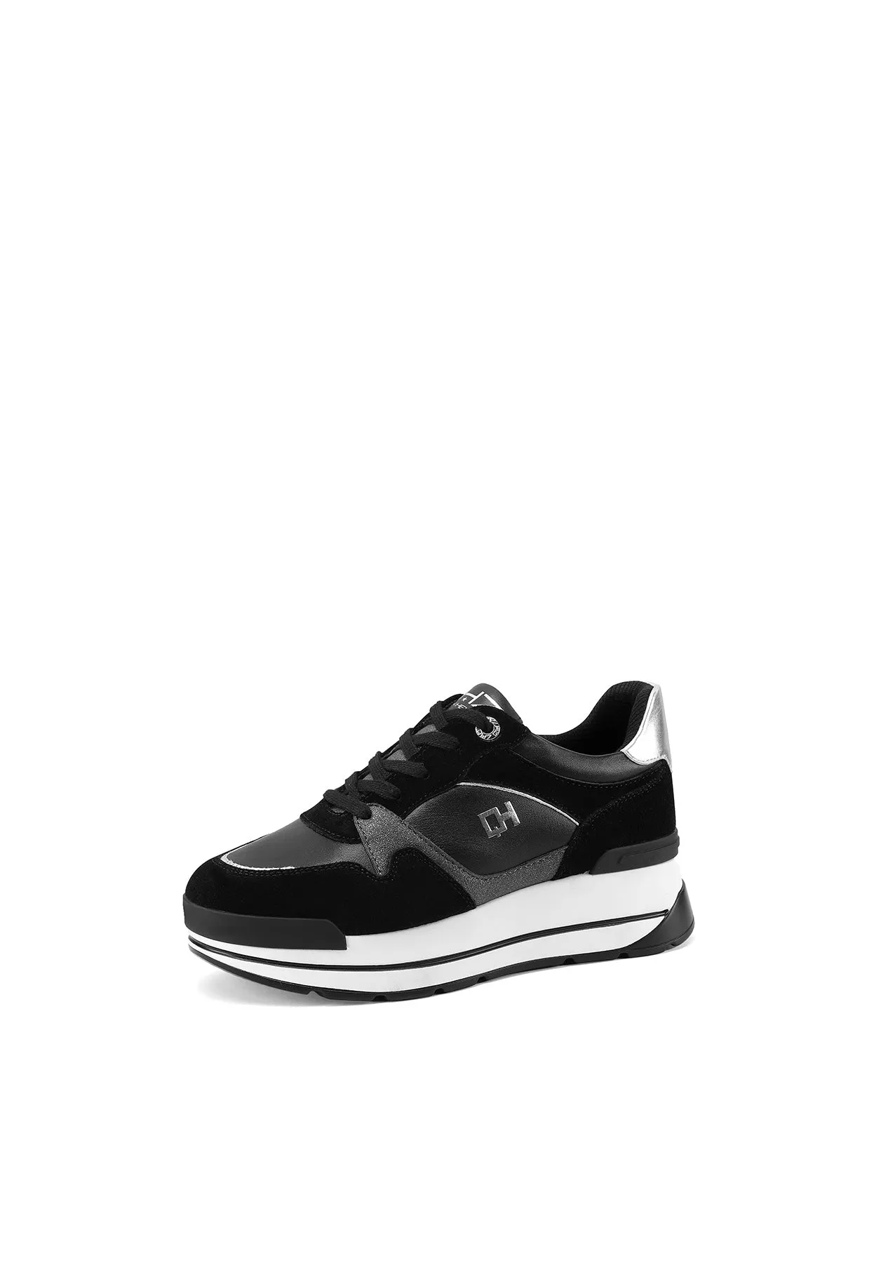 Sneakers in vera pelle con suola alta QH8005