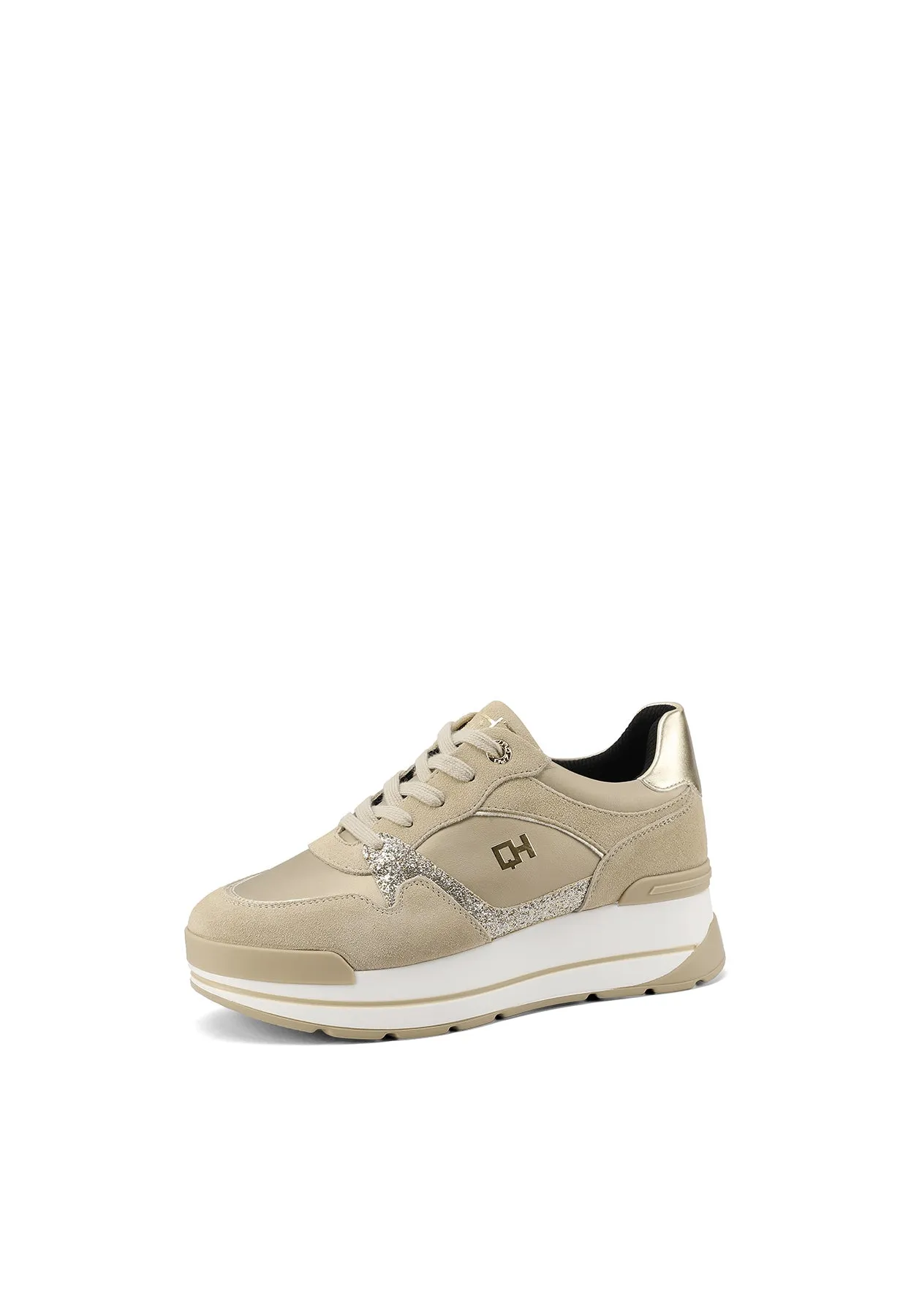 Sneakers in vera pelle con suola alta QH8005