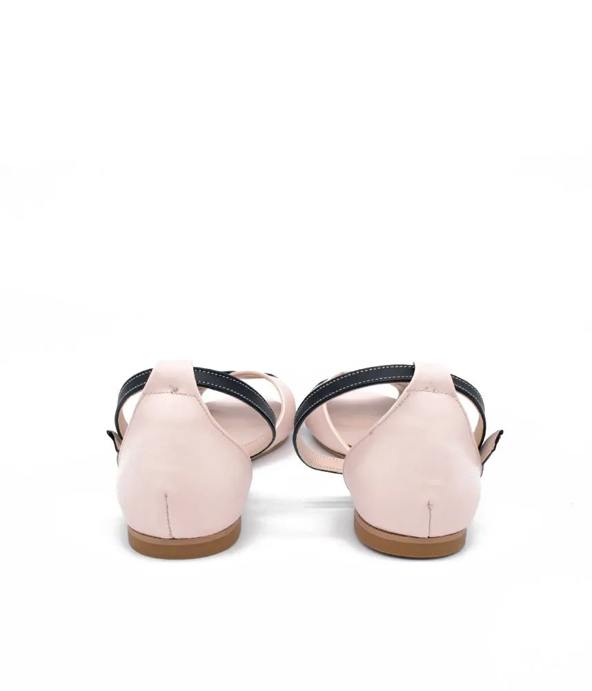 Stylish Black/Beige Ankle Strap Peep Toe Flats
