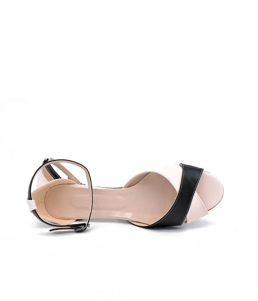 Stylish Black/Beige Ankle Strap Peep Toe Flats