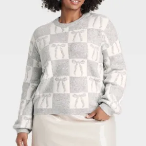 Target Holiday Crewneck Sweater A New Day Gray Cream Bow Size 1X New With Tags