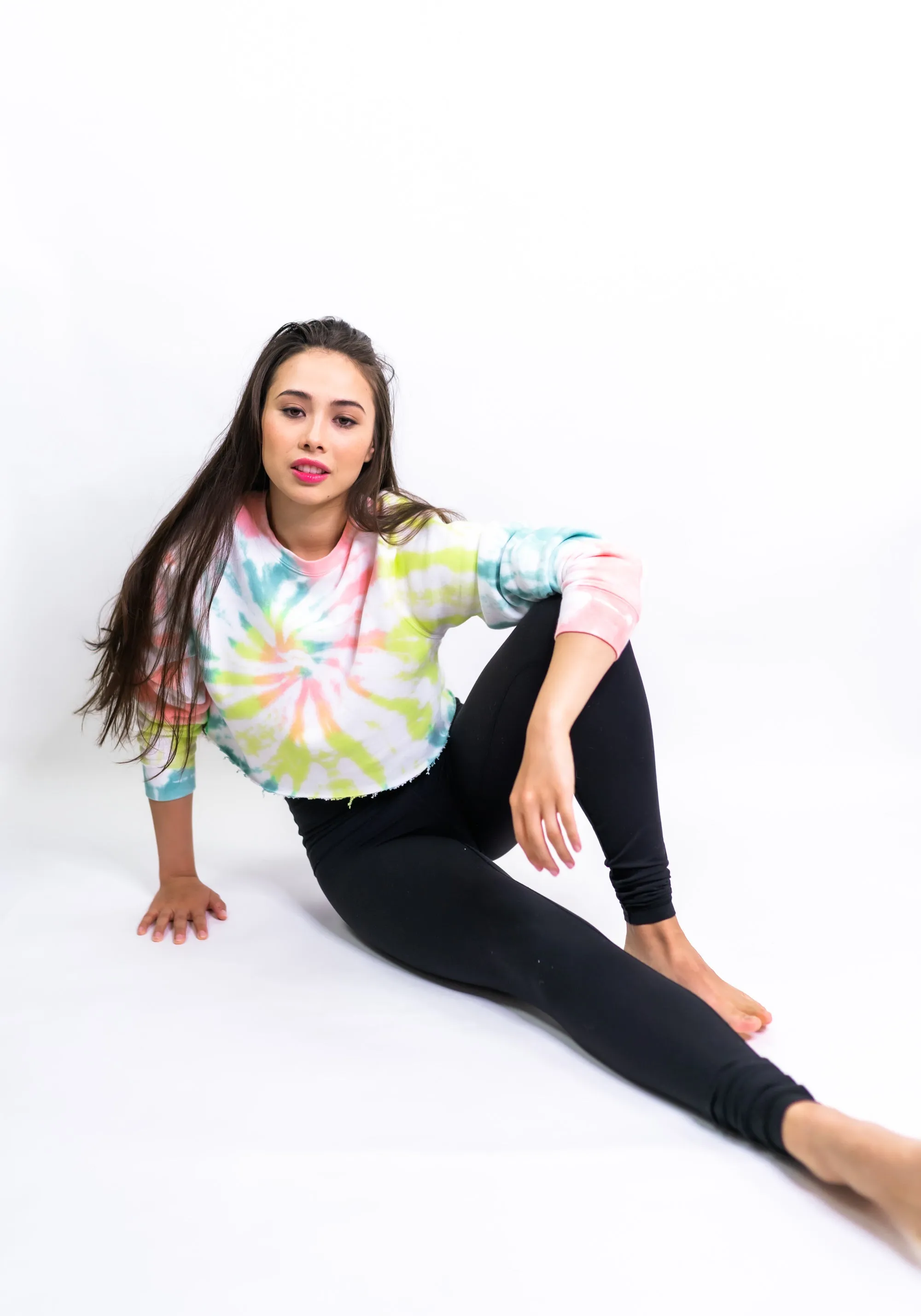 Tie-Dye Crop Sunset Boyfriend Fleece Sweatshirt – Rainbow Sherbet
