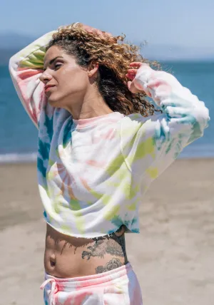 Tie-Dye Crop Sunset Boyfriend Fleece Sweatshirt – Rainbow Sherbet