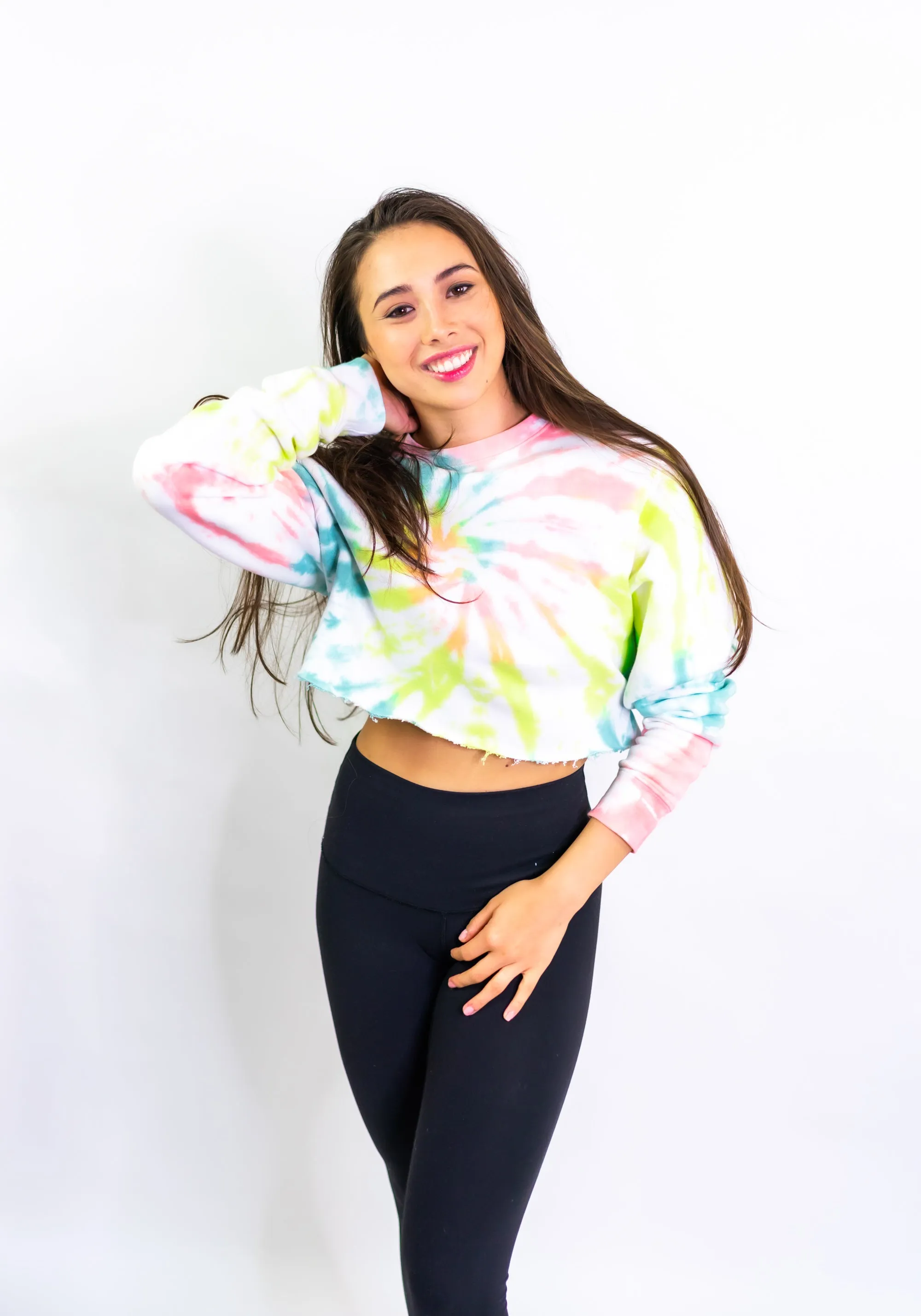 Tie-Dye Crop Sunset Boyfriend Fleece Sweatshirt – Rainbow Sherbet