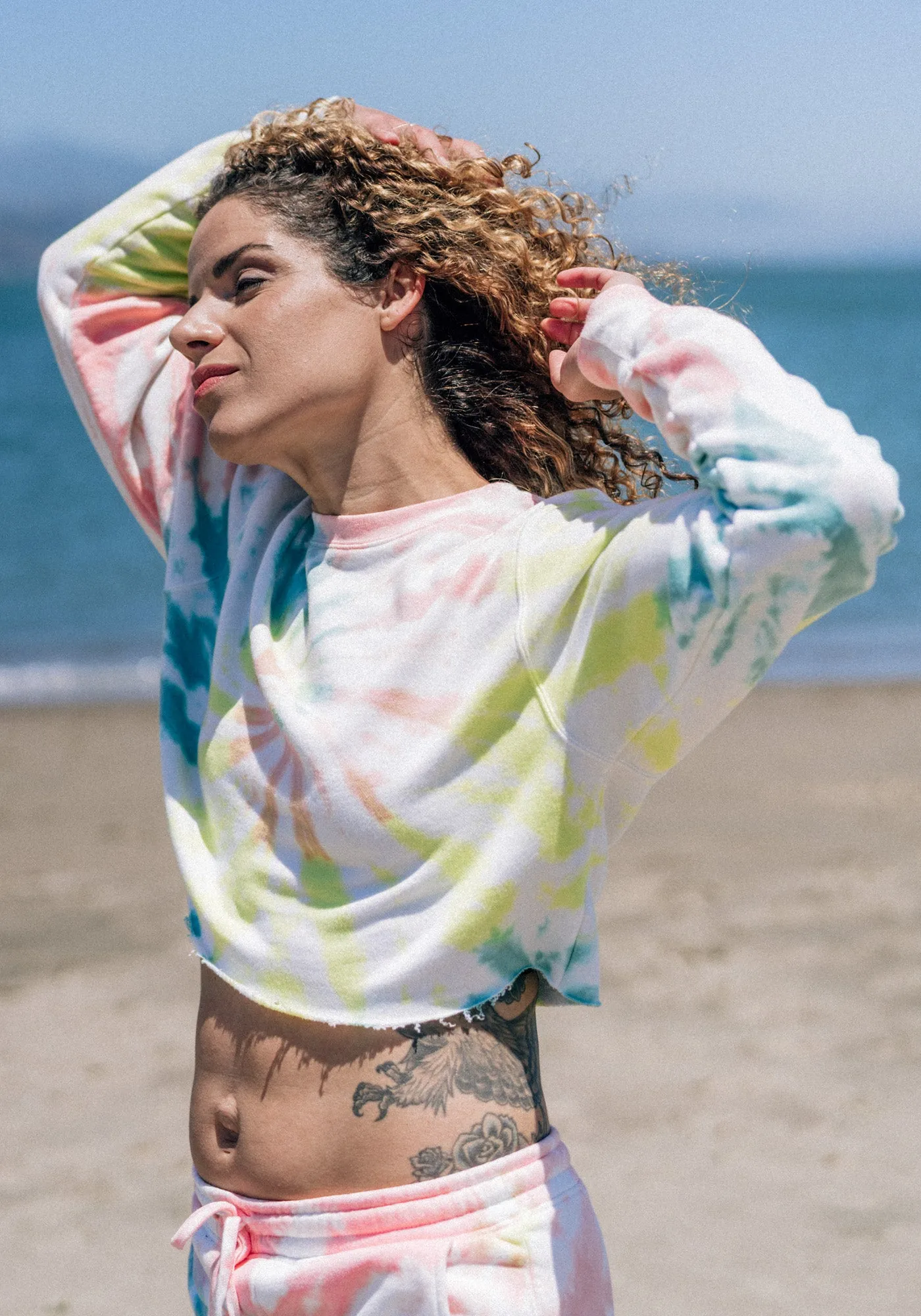 Tie-Dye Crop Sunset Boyfriend Fleece Sweatshirt – Rainbow Sherbet