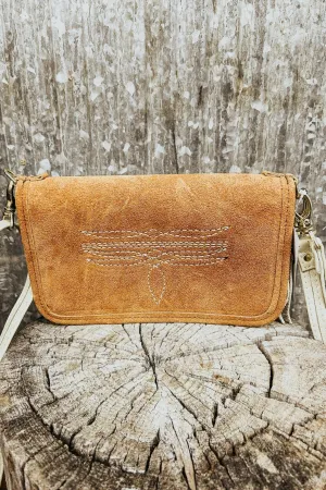 Toast Suede Clutch Organizer with White Bootstitch