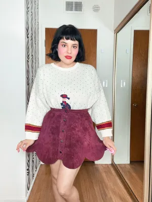 Vintage 60s 70s Burgundy Suede Mini Skirt - Best Fits Size XS-S