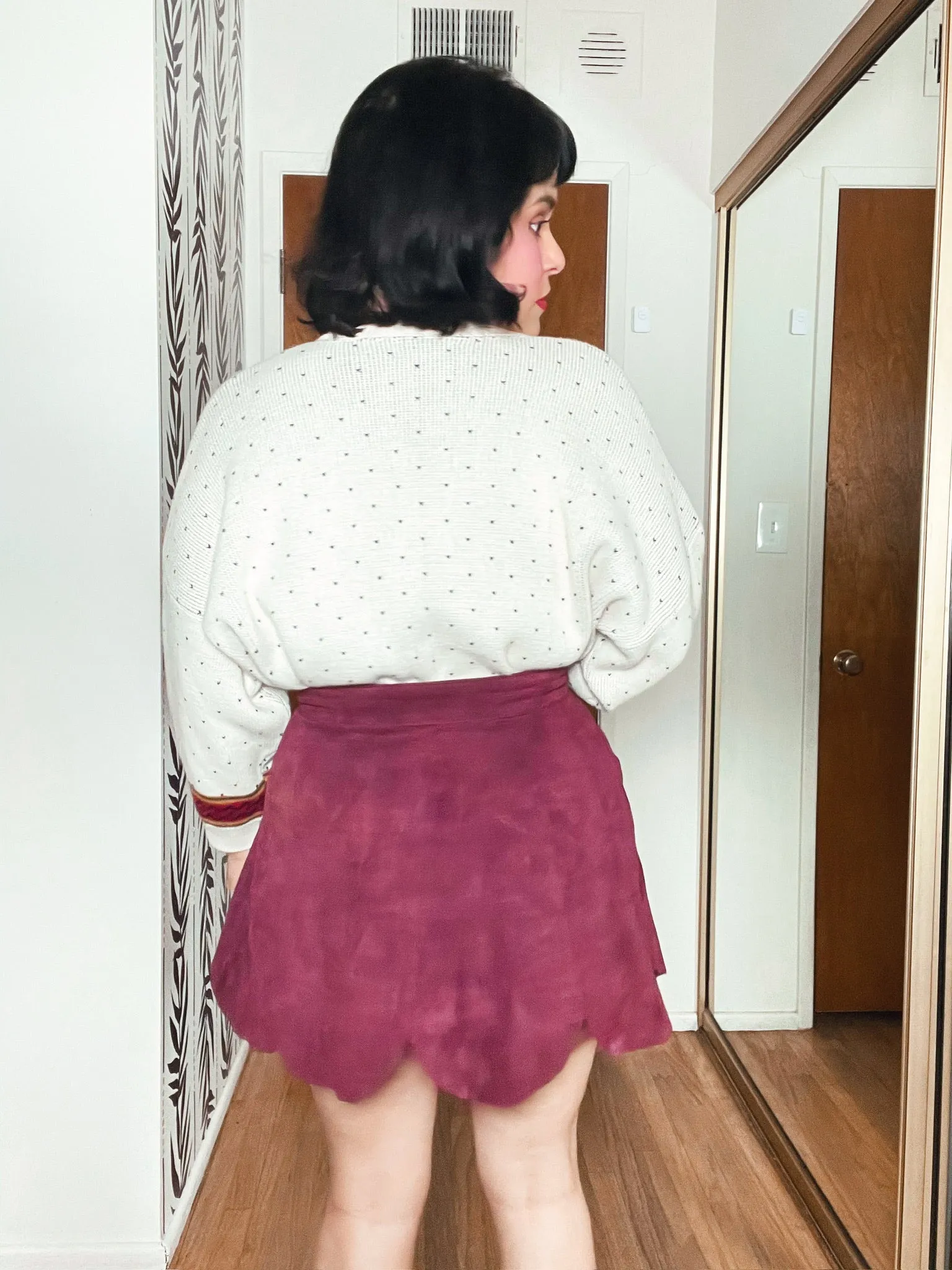Vintage 60s 70s Burgundy Suede Mini Skirt - Best Fits Size XS-S