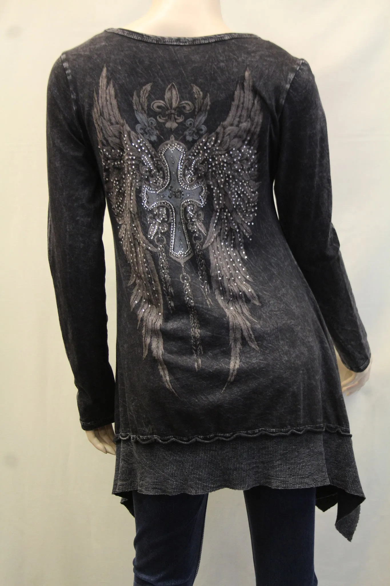 Vocal | Grey Tunic Top with Faith Cross & Wings