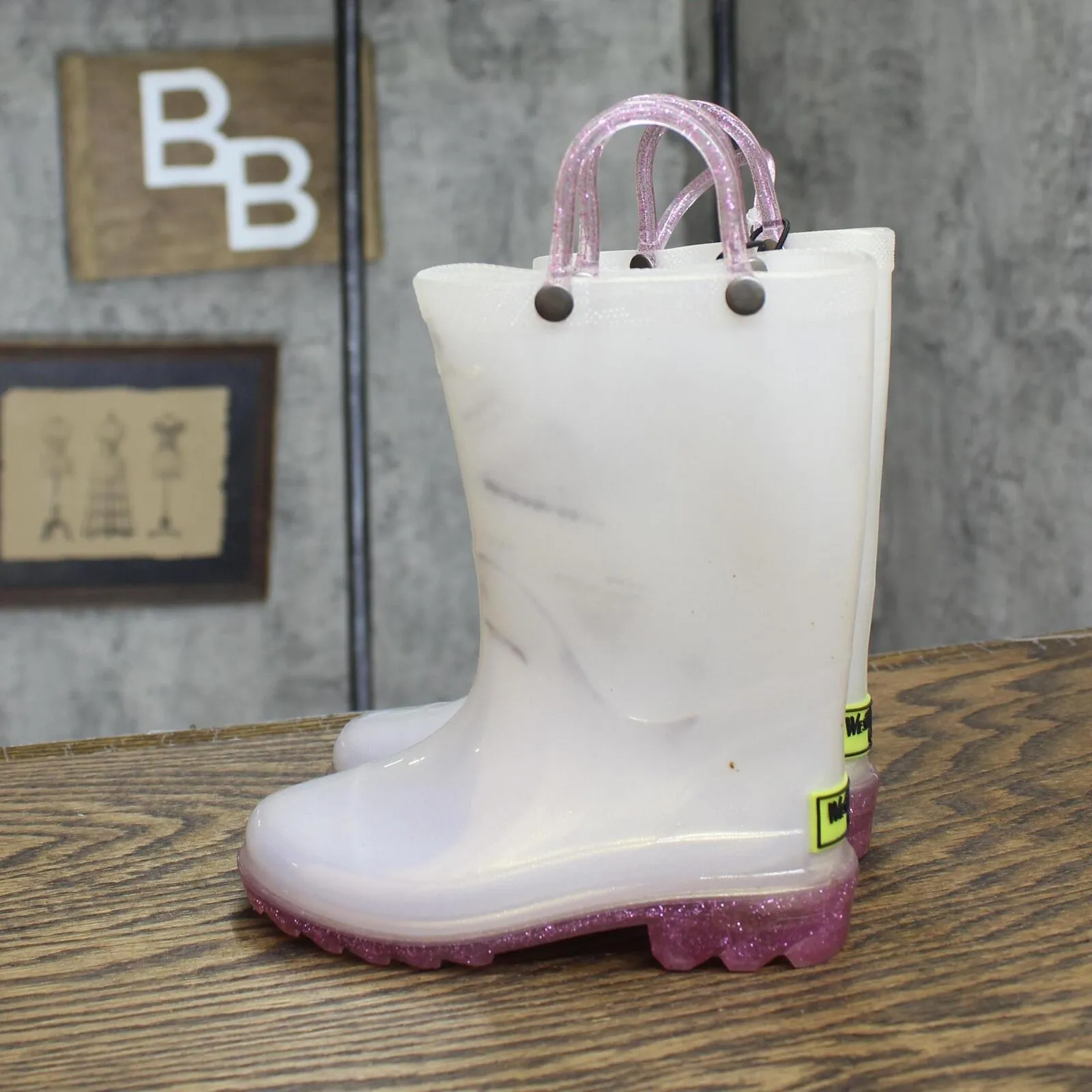 Western Chief Toddler Girls Viola Light-Up Glitter Rain Boots White / Purple 8T