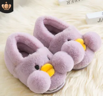 Winter cute cartoon kids cotton shoes for babies, small yellow duck cotton slippers for children