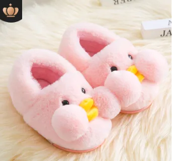 Winter cute cartoon kids cotton shoes for babies, small yellow duck cotton slippers for children