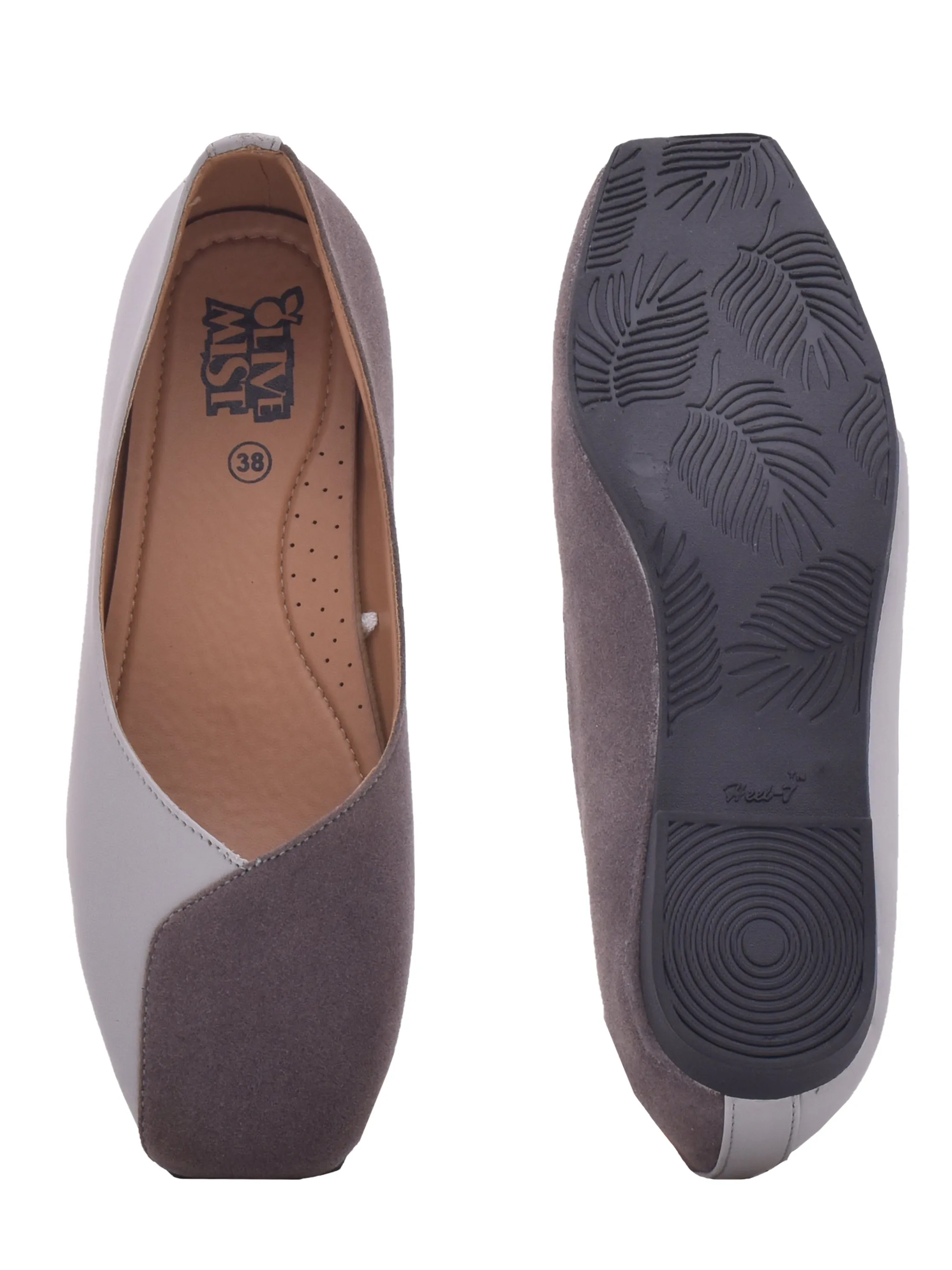 Women Grey Embellished Vegan Party Ballerinas Flats (OMFLT-1006-GREY)