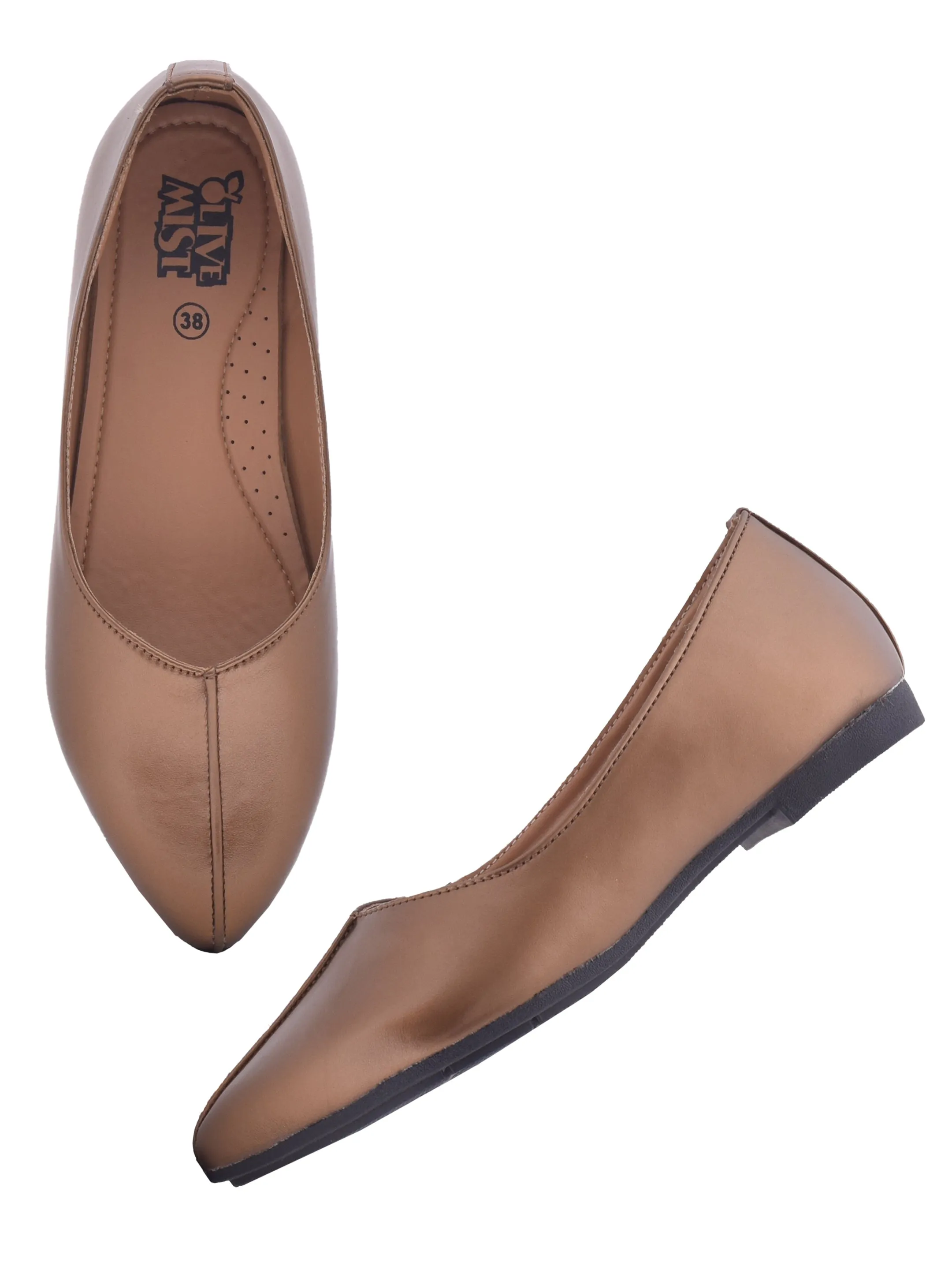 Women Metalic Brown Vegan Ballerinas Flats (OMFLT-1003-BROWN)