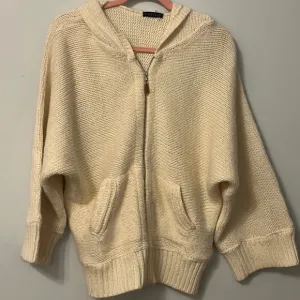 Women’s Venus Oversized Hooded Cream Knit Sweater Front Pockets Zippered Sz M/L