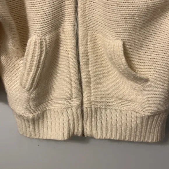 Women’s Venus Oversized Hooded Cream Knit Sweater Front Pockets Zippered Sz M/L