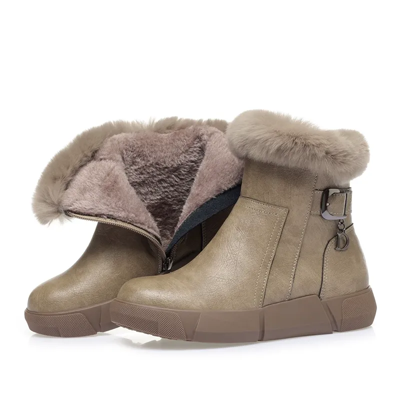 Women's Waterproof Cotton Leather Boots (Real Leather)